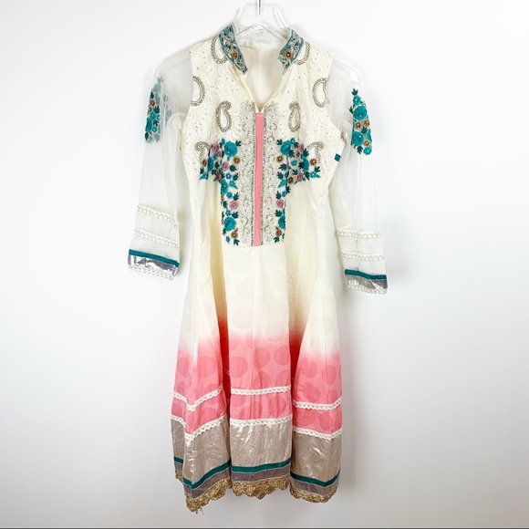 Ombre Metallic Kurta Indian Pakistani Dress - Picture 3 of 16